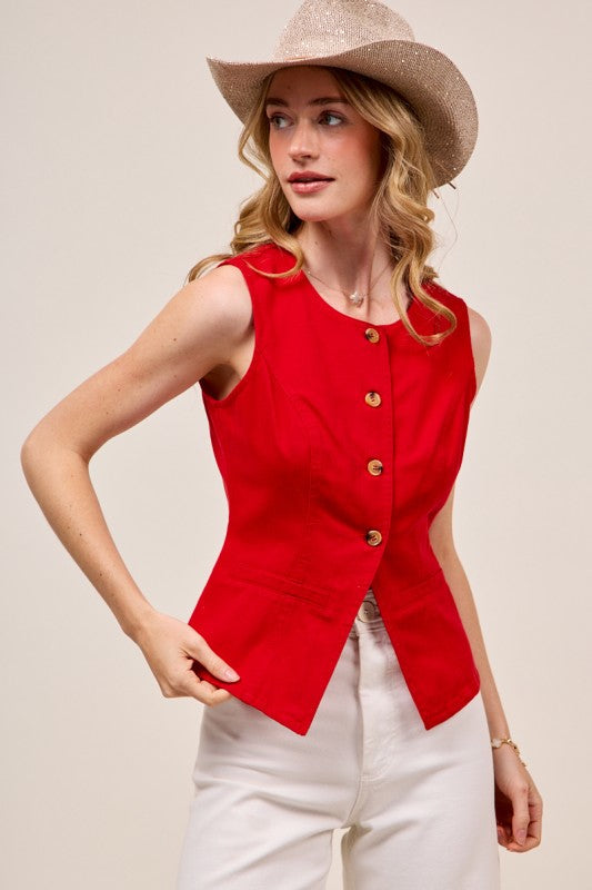 Slim Fit Color Denim Vest