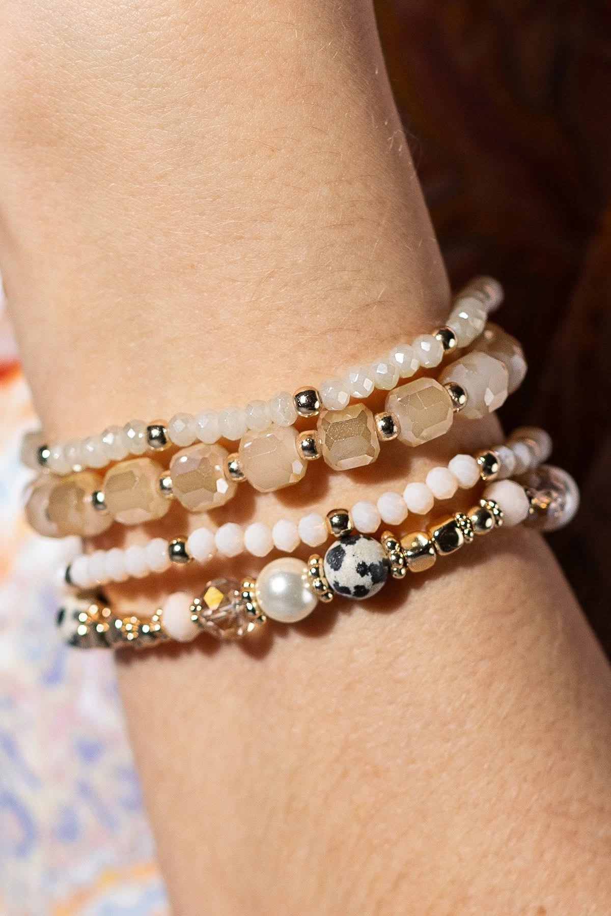 4 Piece Layered Bead & Stone Bracelet Stack