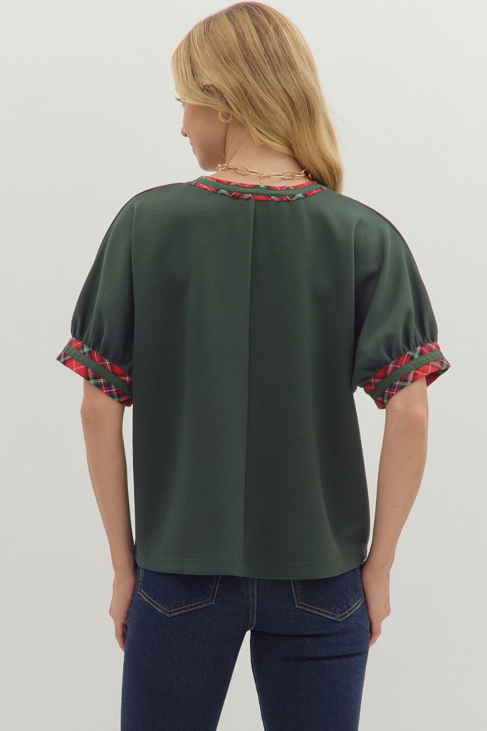 Trimmed In Plaid Top