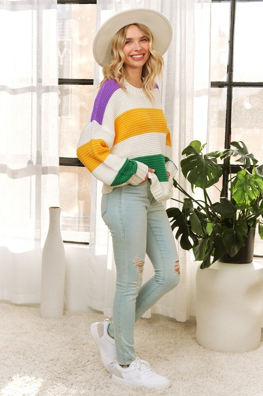 Classic Mardi Gras Stripe Relaxed Pullover