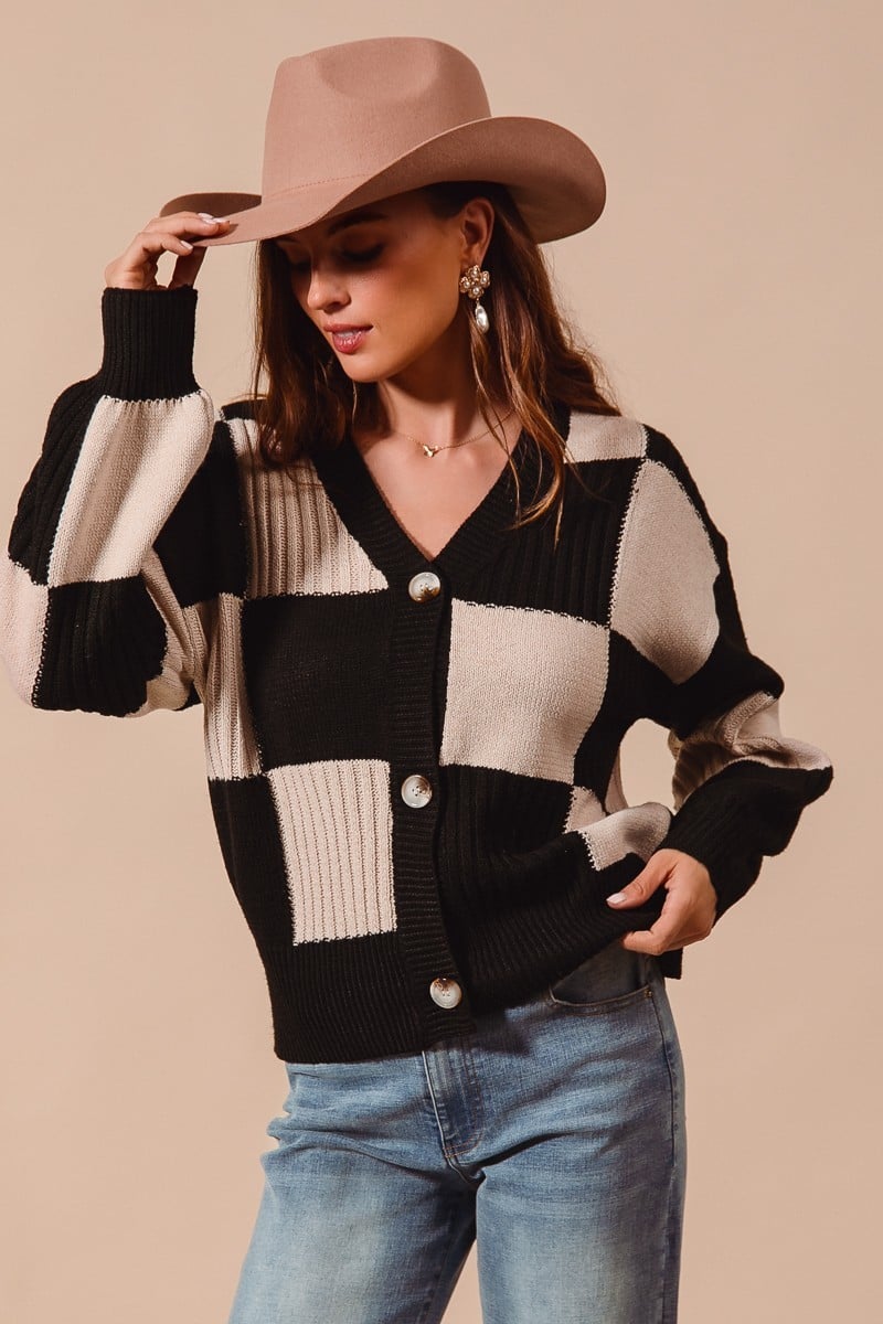Playing Games Checkered Cardigan