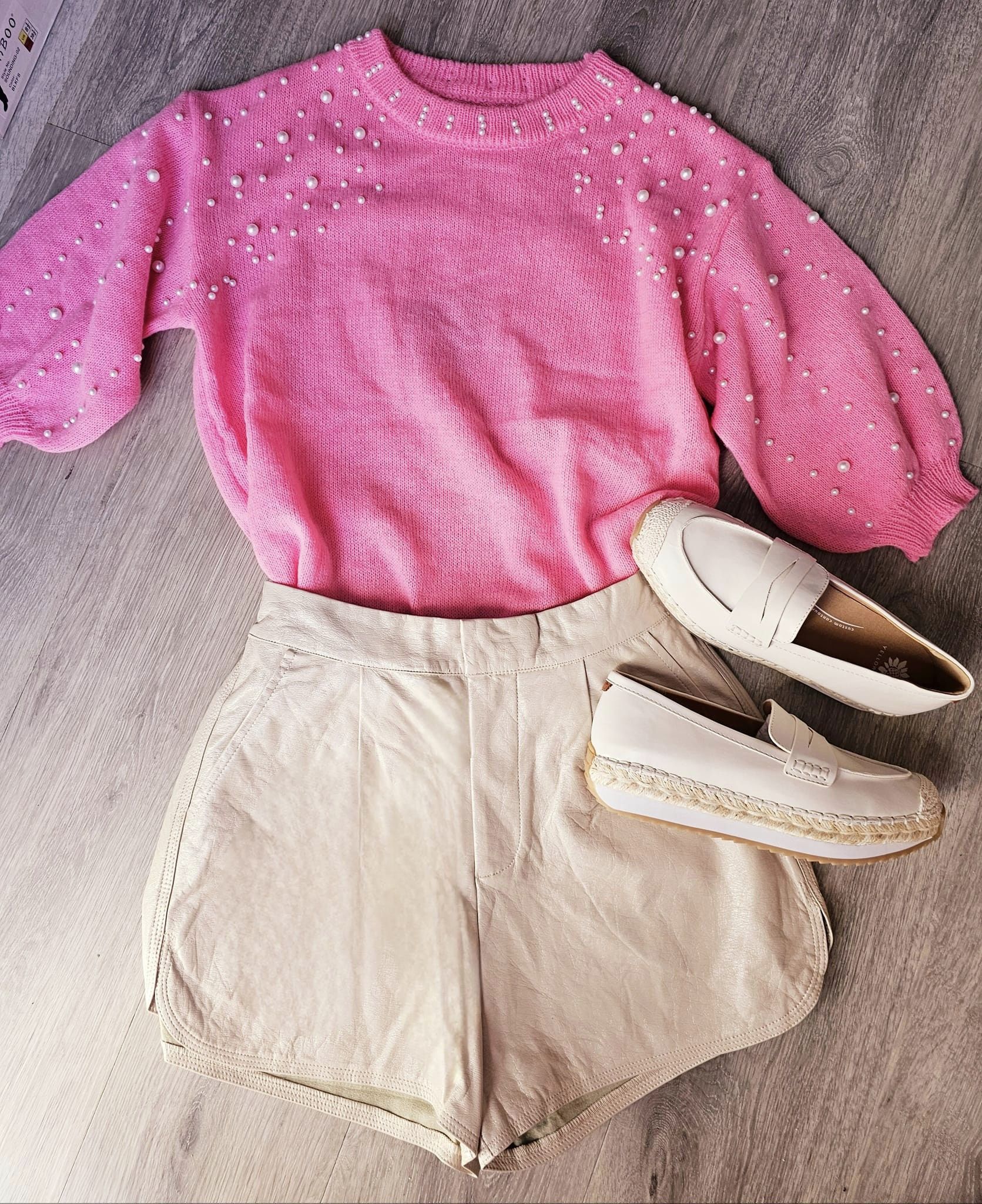 Pearl Beaded Short Sleeve Sweater