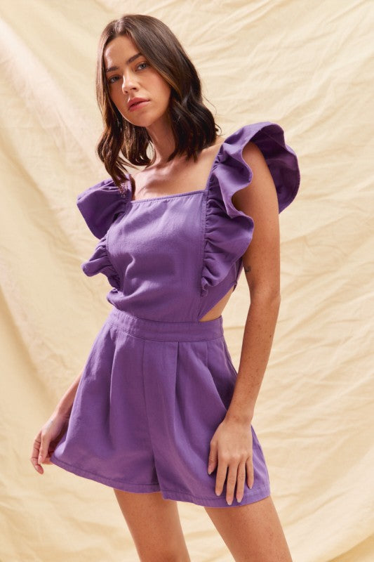 Game Day Cut Out Waist Color Denim Romper