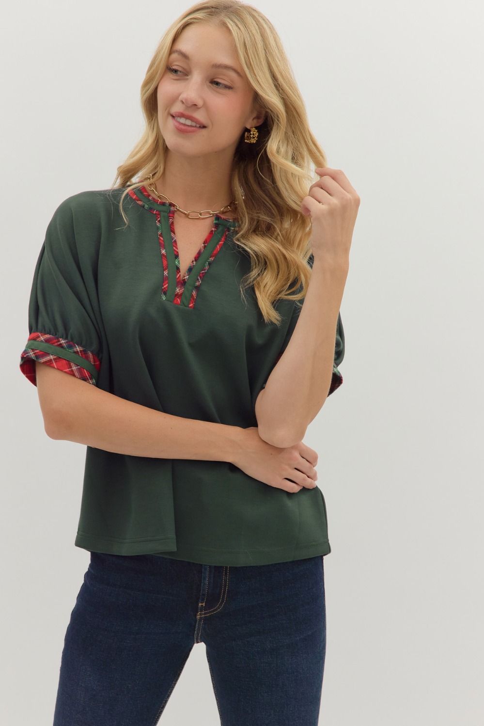 Trimmed In Plaid Top