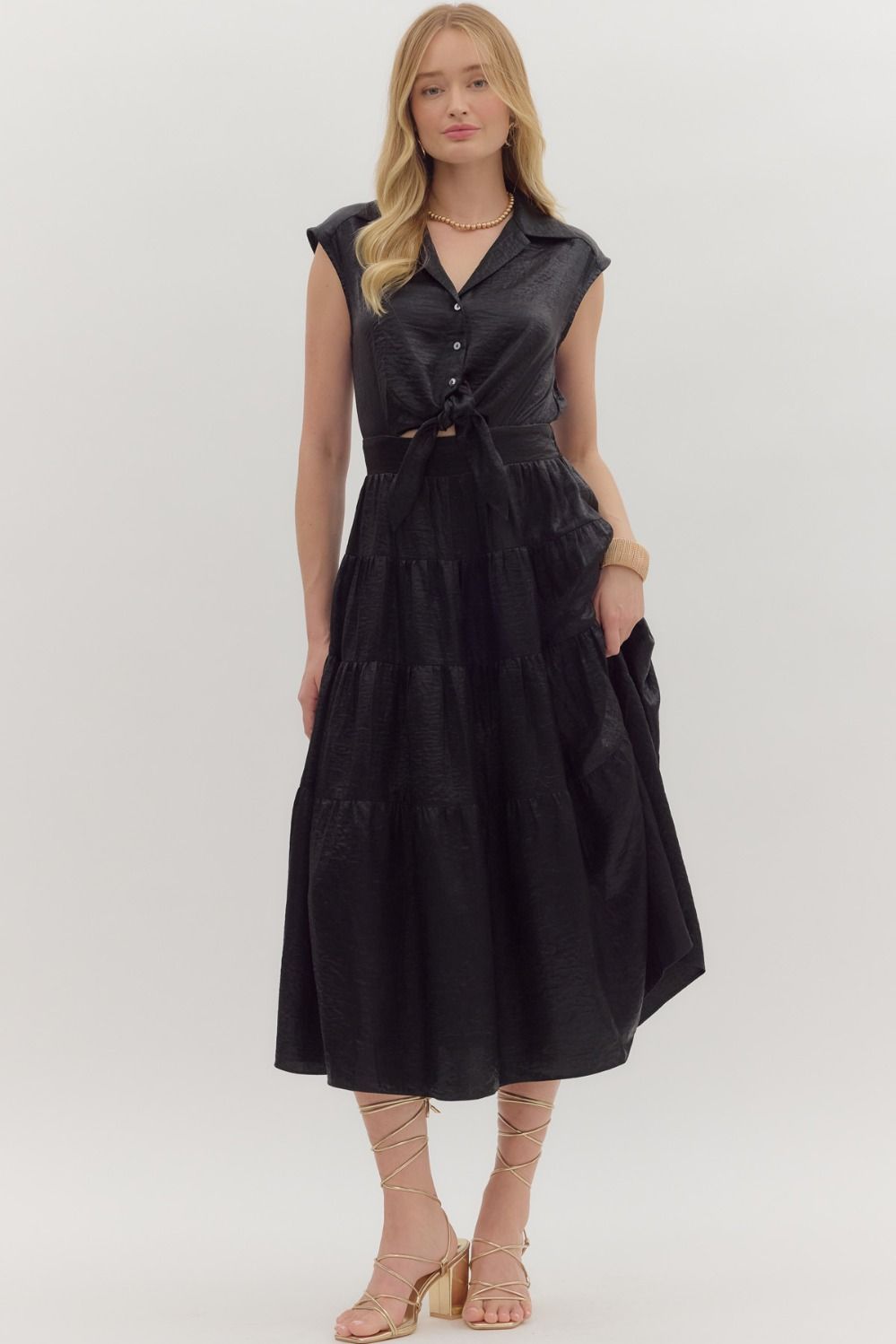 Own the Night- Black Sleeveless Tiered Dress