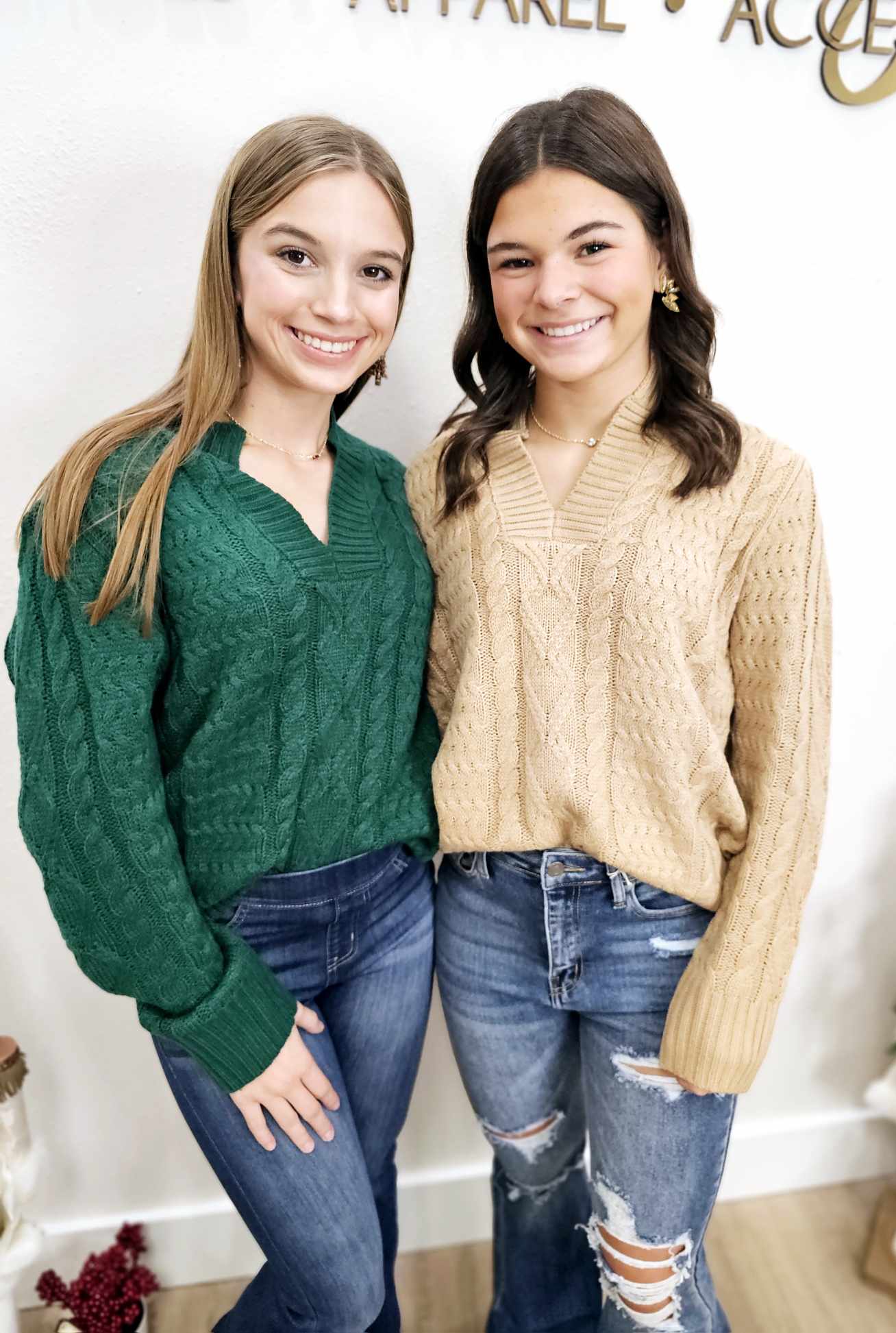 V-Neck Cable Knit Sweater