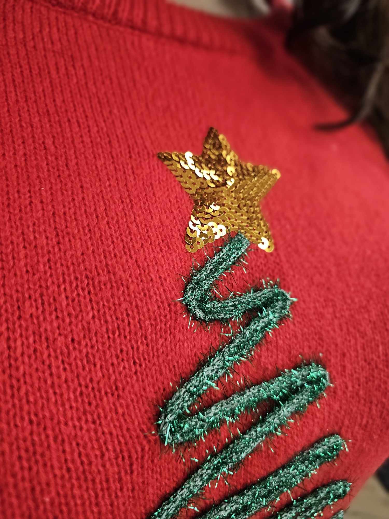 SEQUIN STAR TINSEL CHRISTMAS SWEATER