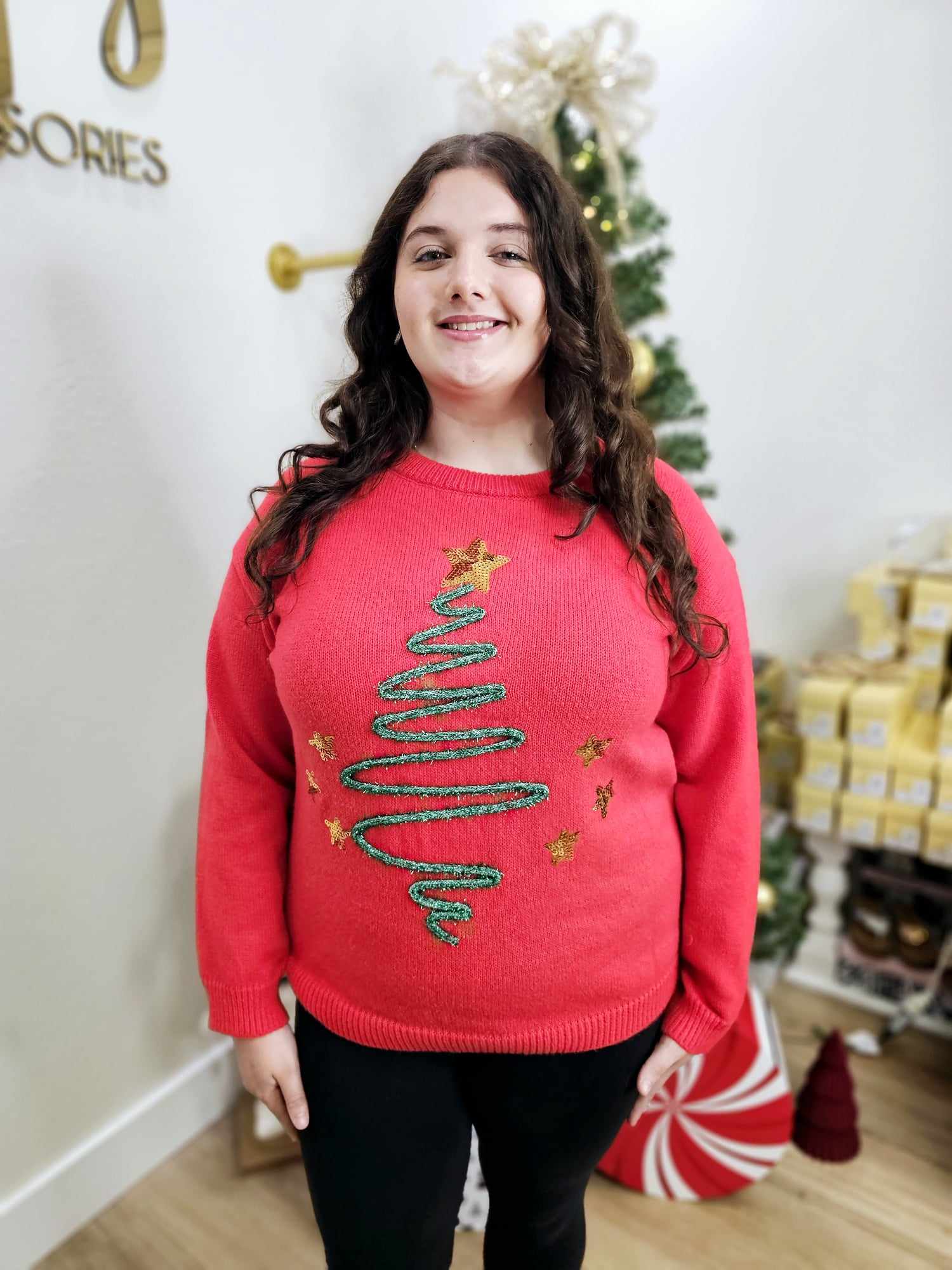 SEQUIN STAR TINSEL CHRISTMAS SWEATER
