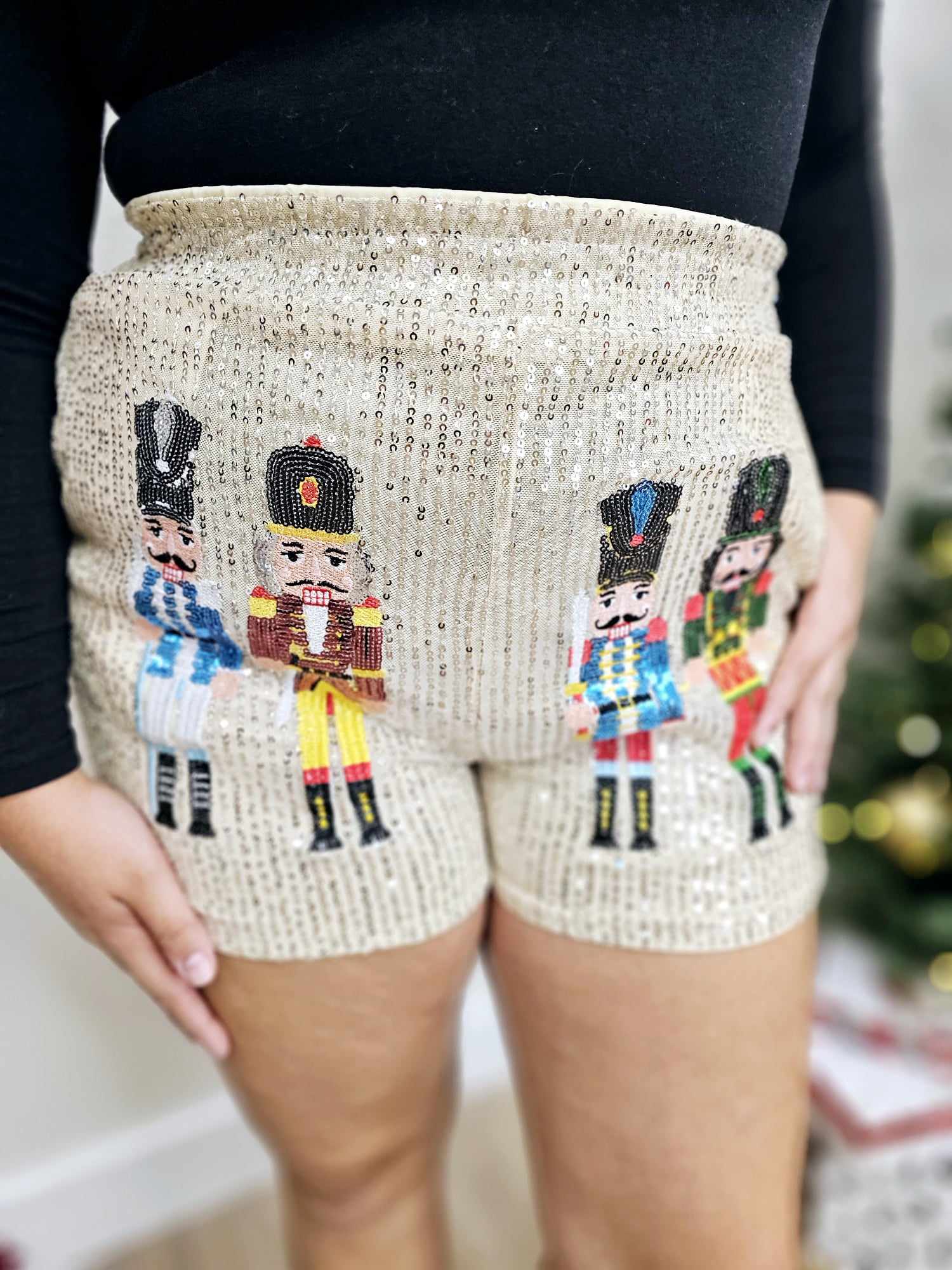 Sequin Nutcracker Shorts- Champagne