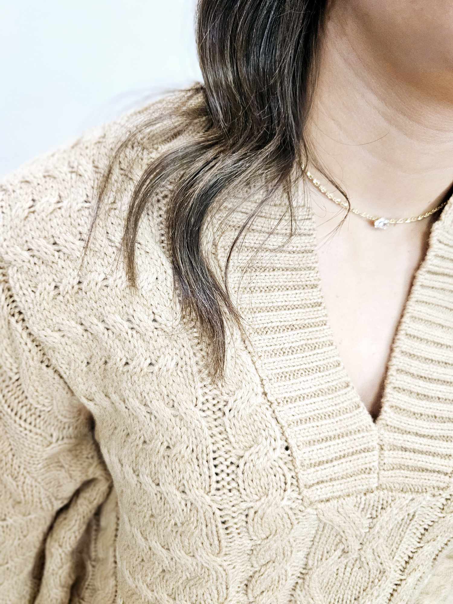 V-Neck Cable Knit Sweater
