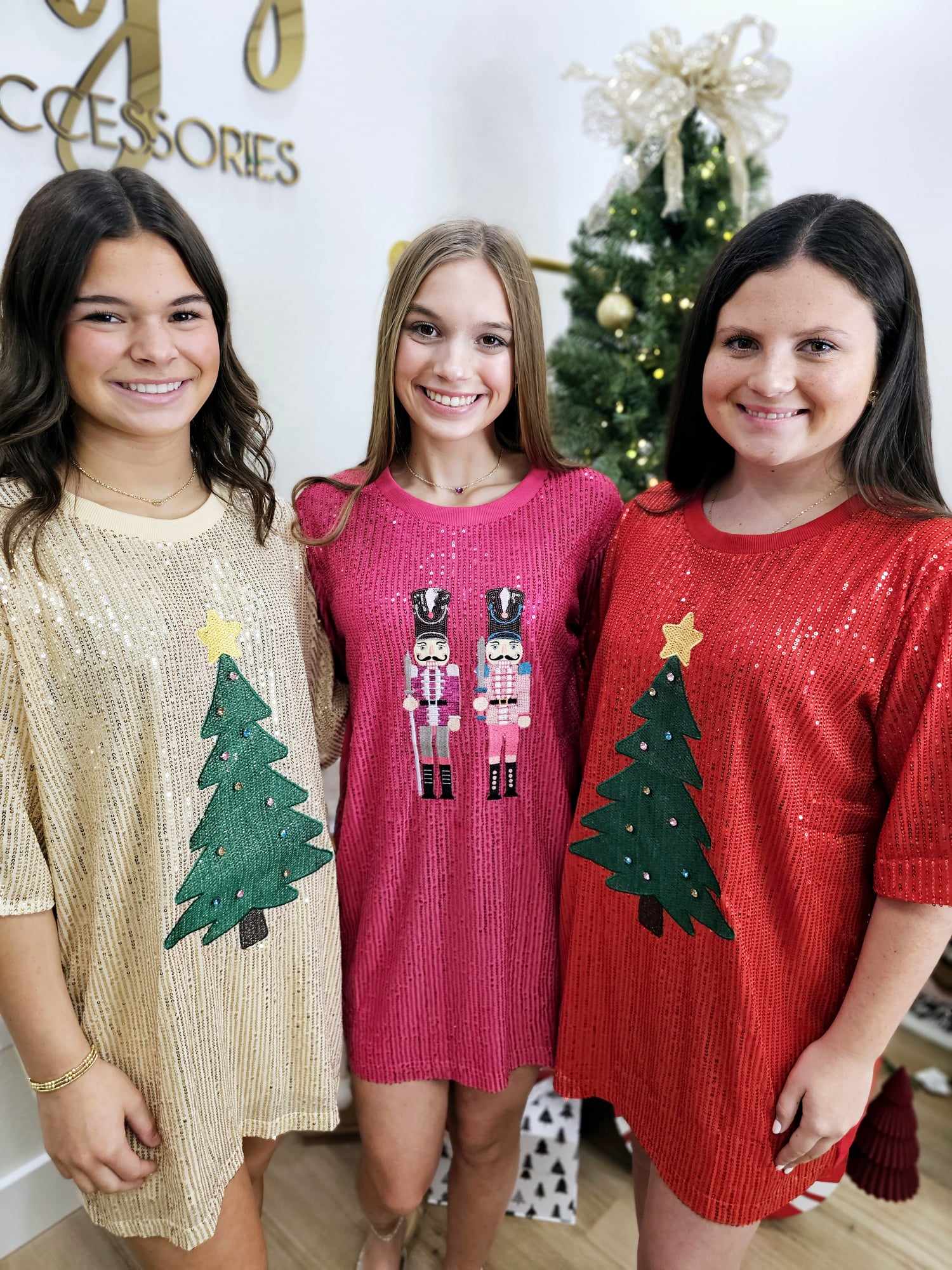 Sequin Christmas Tree Dress- Champagne