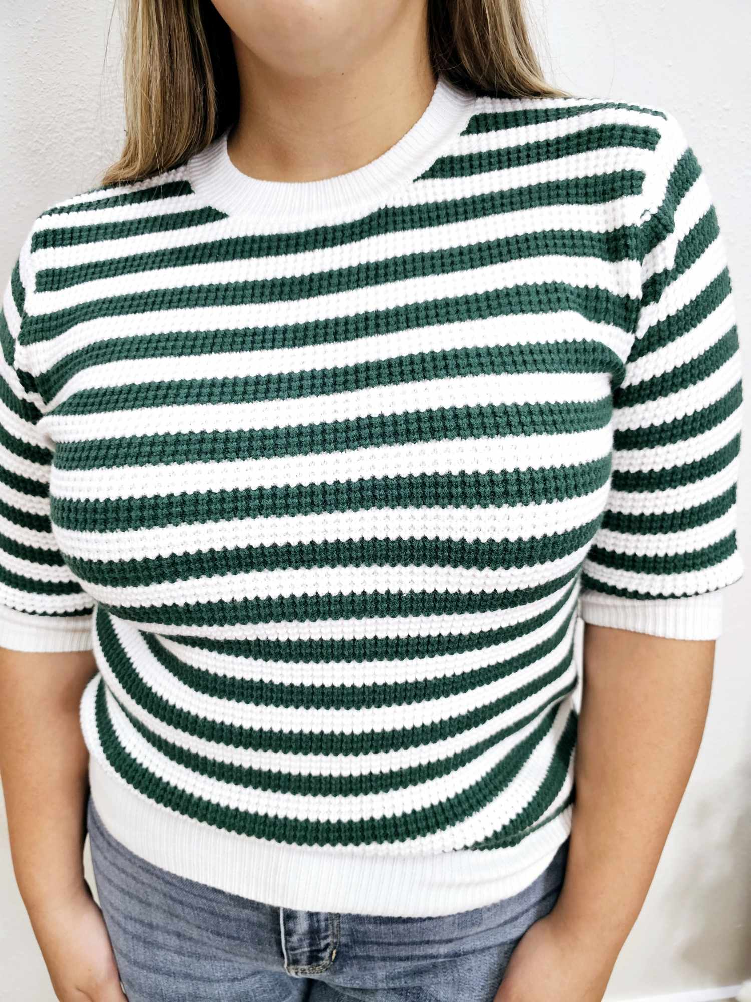 Striped Like That-  Short Sleeve Sweater Knit Stripe Top