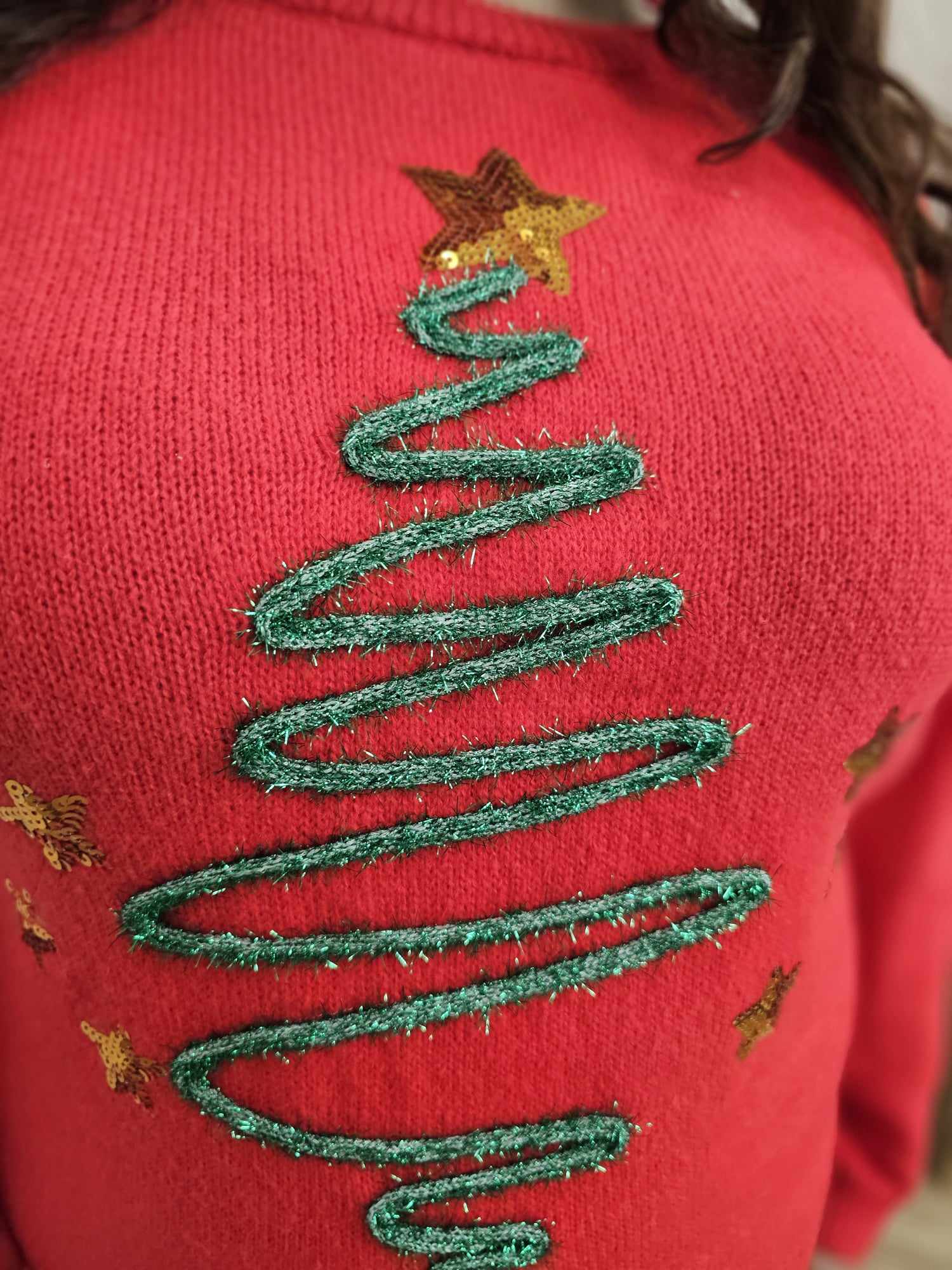 SEQUIN STAR TINSEL CHRISTMAS SWEATER