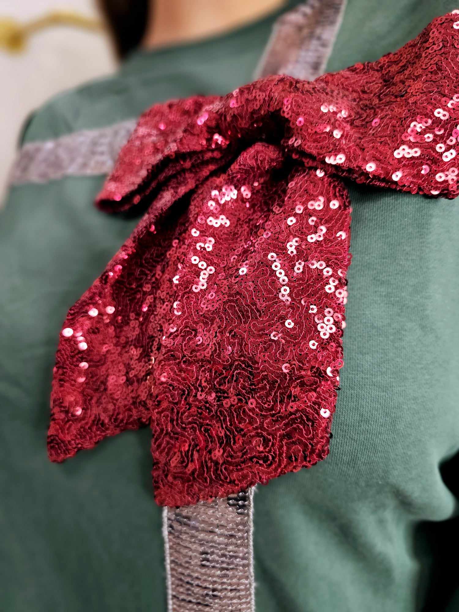 Wrapped with a bow- Sequin RIbbon Top with 3D Sequin Bow