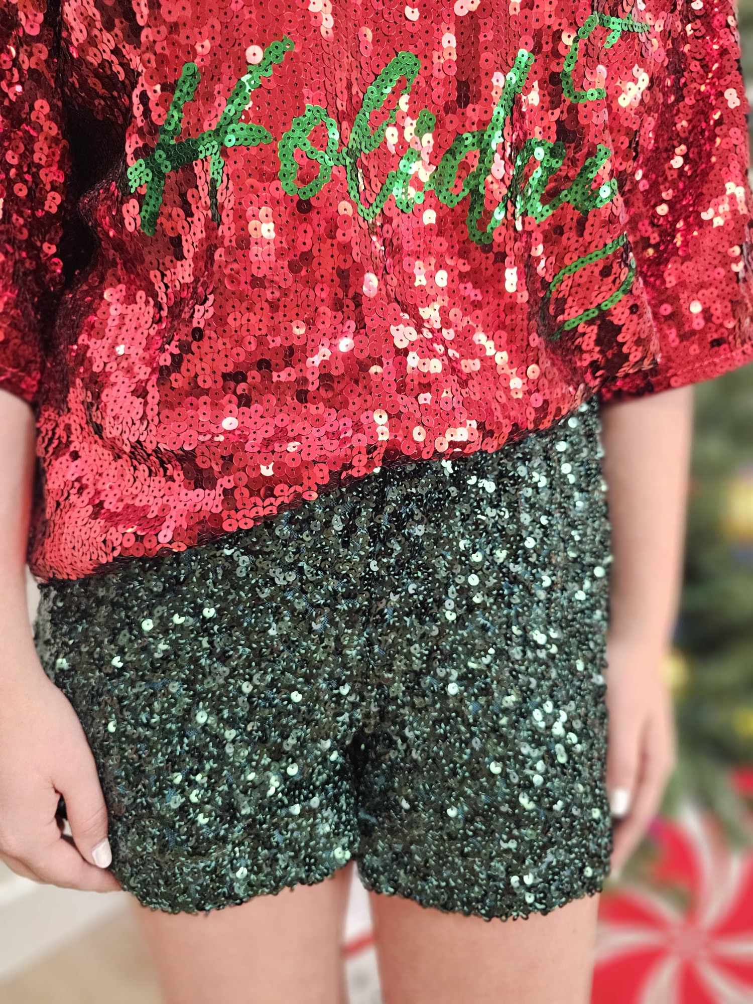 HAPPY HOLIDAYS Sequin Print Crop Top