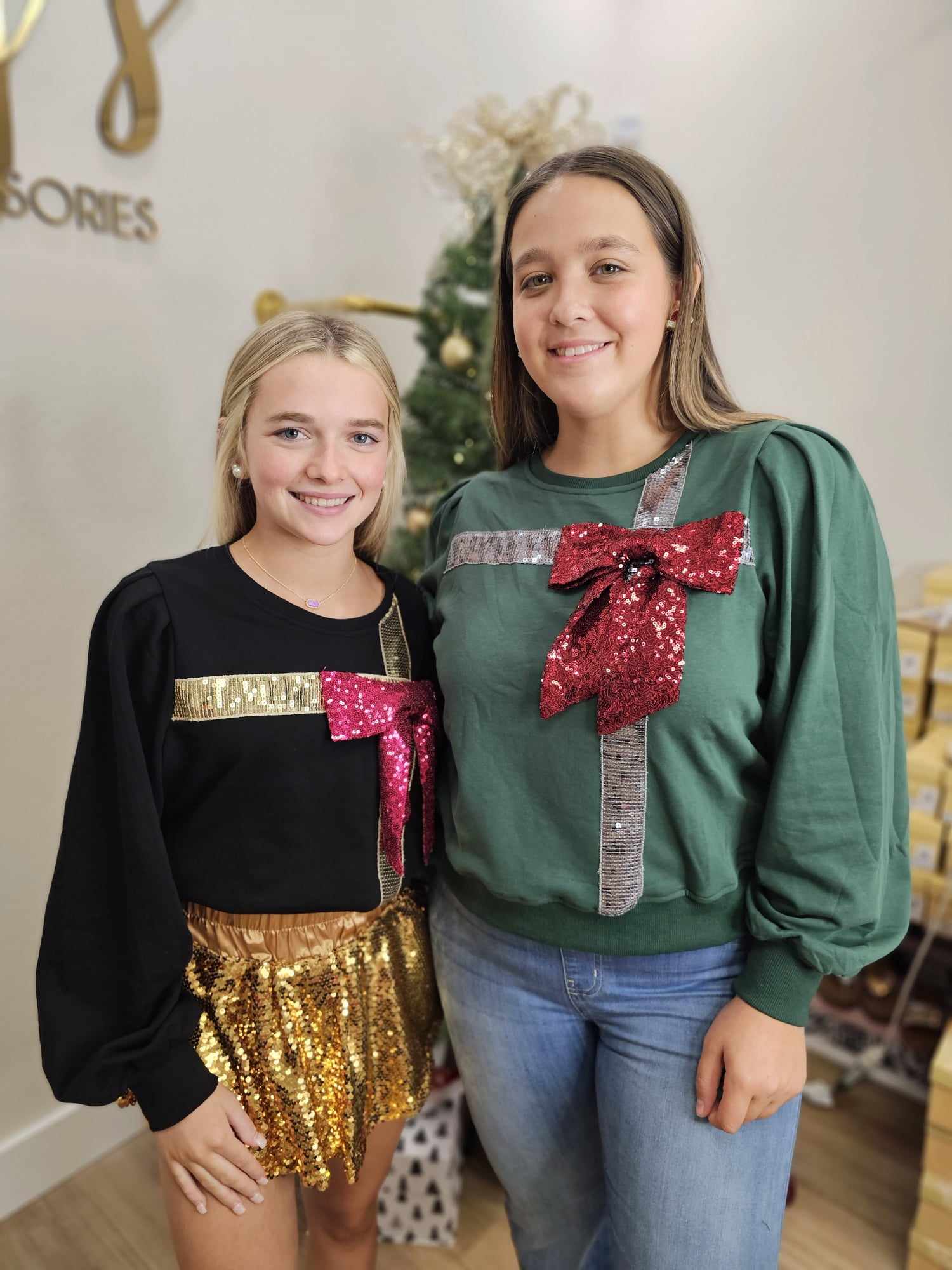 Wrapped with a bow- Sequin RIbbon Top with 3D Sequin Bow