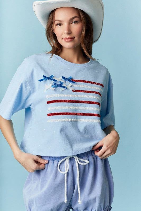 American Flag Bitsy Bow Top