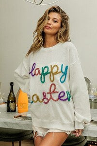 “Happy Easter” Metallic Tinsel Sweater