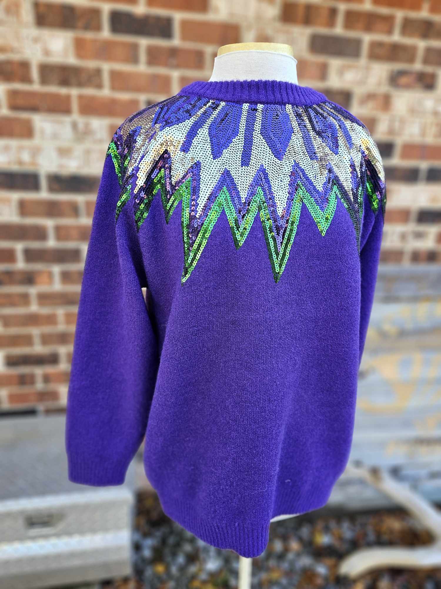 Mardi Gras Sequin Detail Sweater Top- Long Sleeve