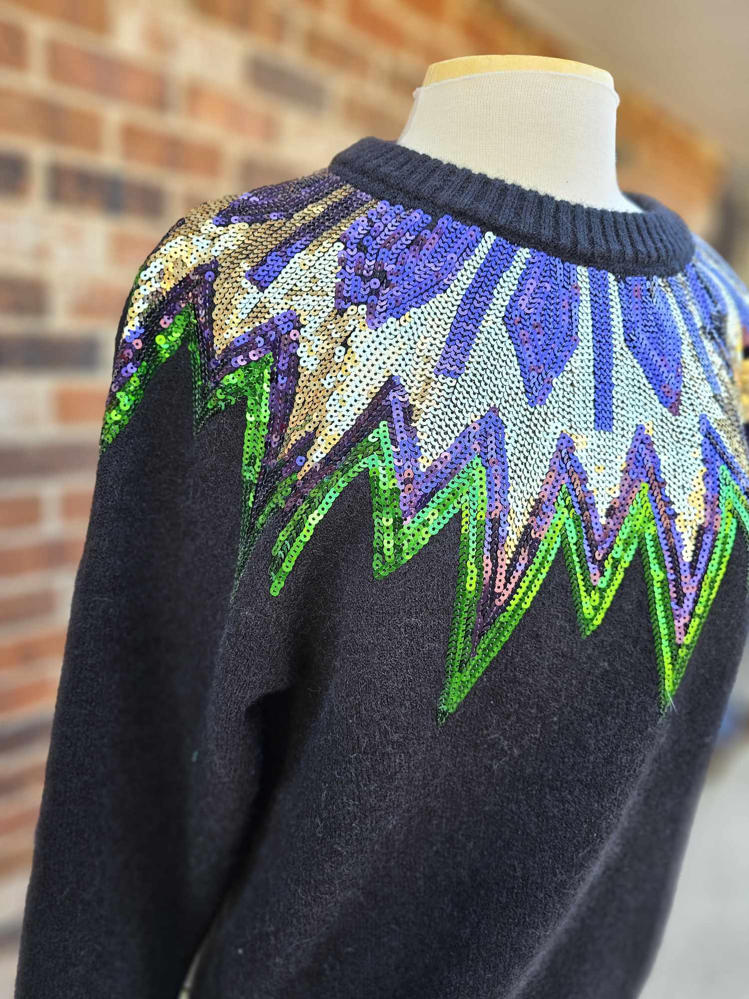 Mardi Gras Sequin Detail Sweater Top- Long Sleeve