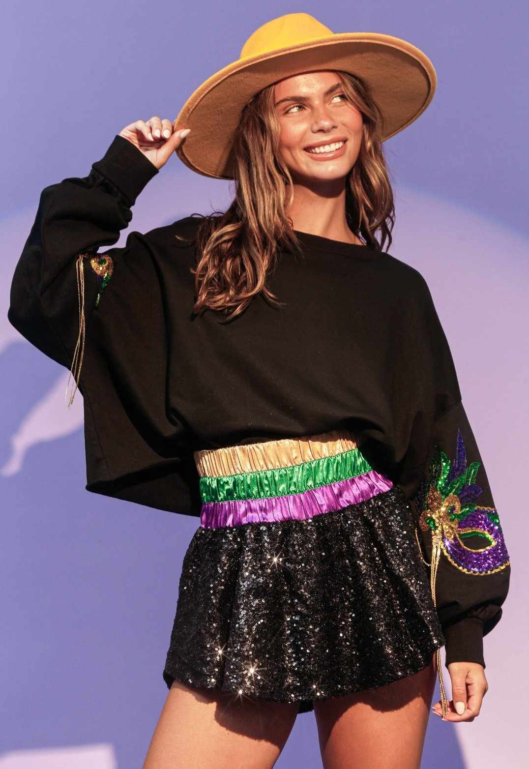 Black Sequin Mardi Gras Band Skort