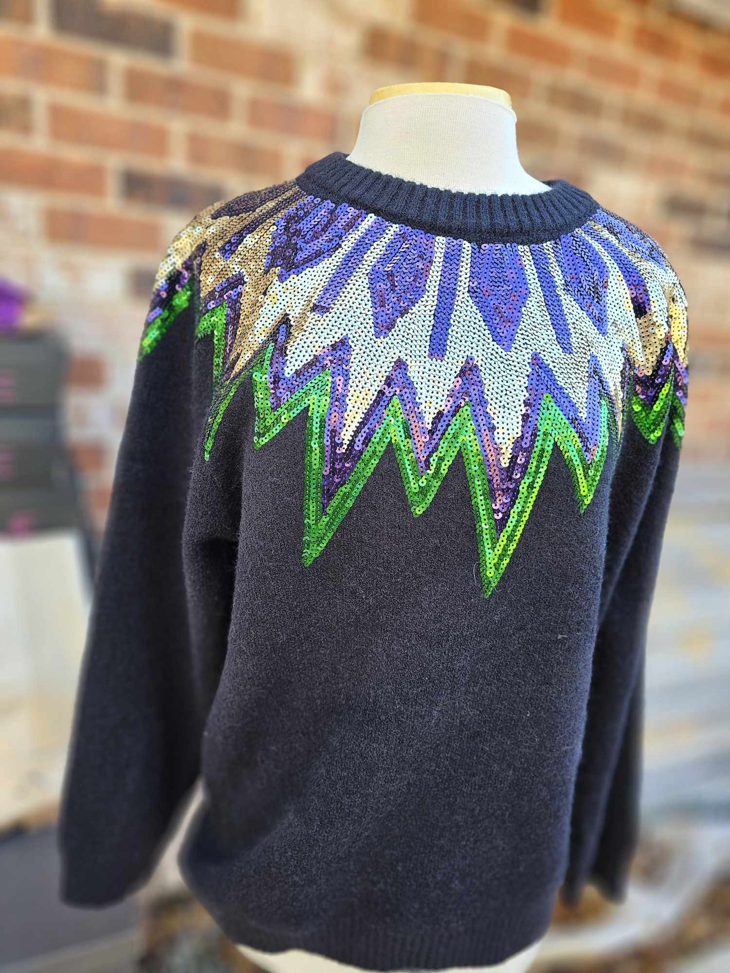 Mardi Gras Sequin Detail Sweater Top- Long Sleeve