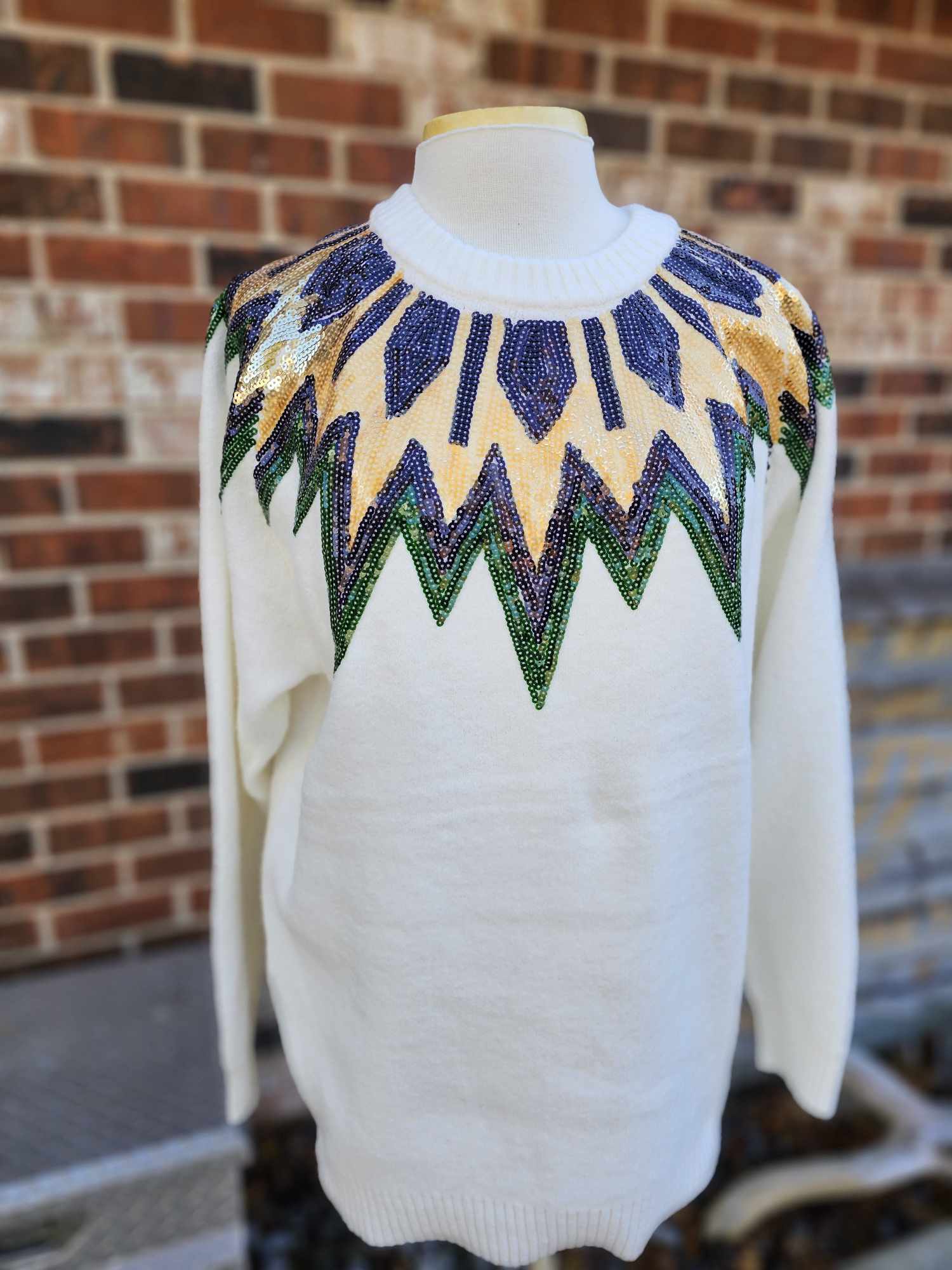 Mardi Gras Sequin Detail Sweater Top- Long Sleeve