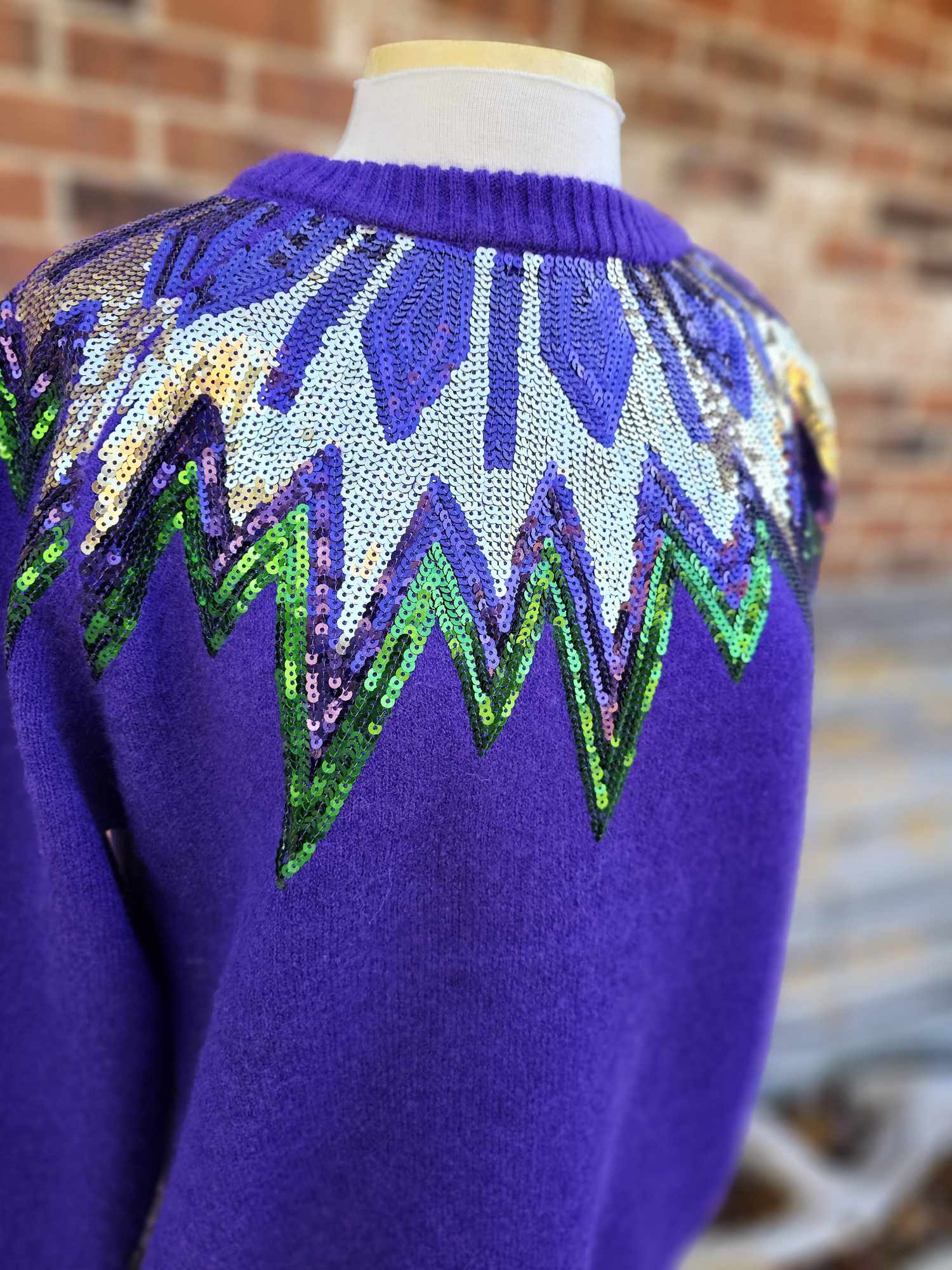 Mardi Gras Sequin Detail Sweater Top- Long Sleeve