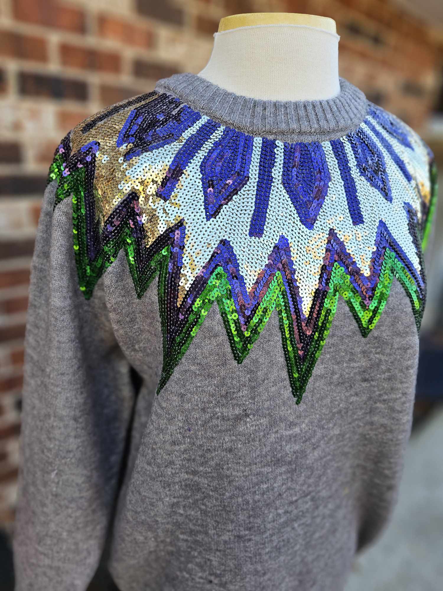 Mardi Gras Sequin Detail Sweater Top- Long Sleeve