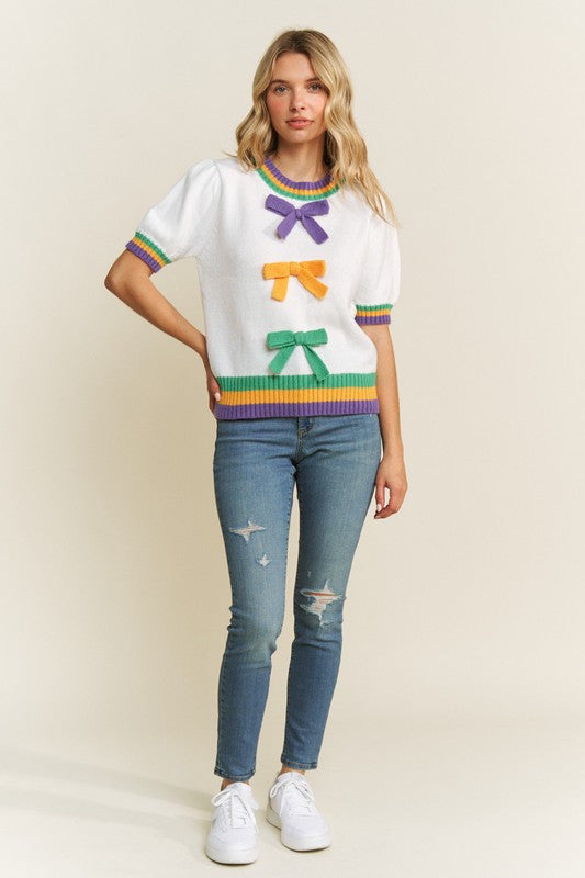 Mardi Gras Bow Detail Sweater Top