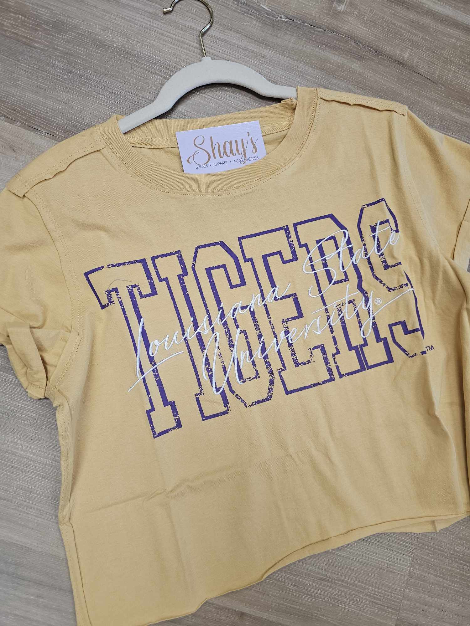 LSU- Owen Outline Embroidered Crop Tee