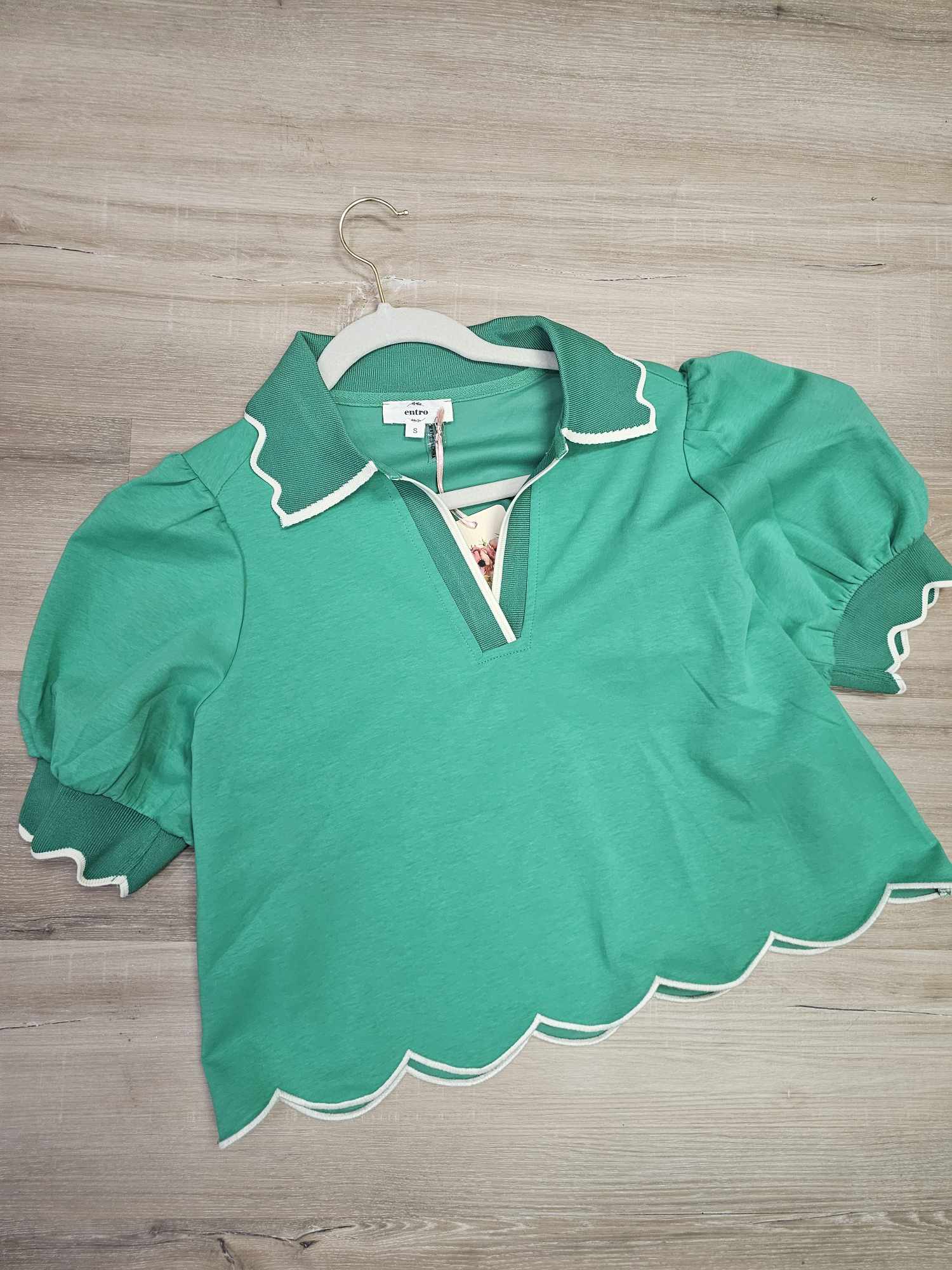 Trimmed in White- Kelly green top