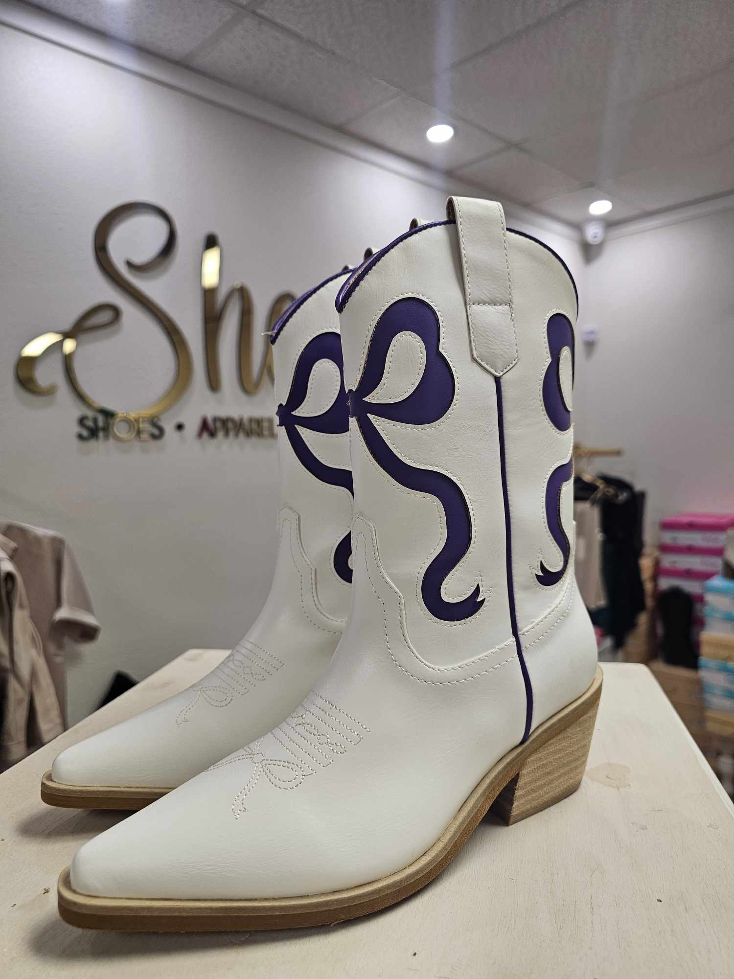 Miriam- Purple/White Bow Boot
