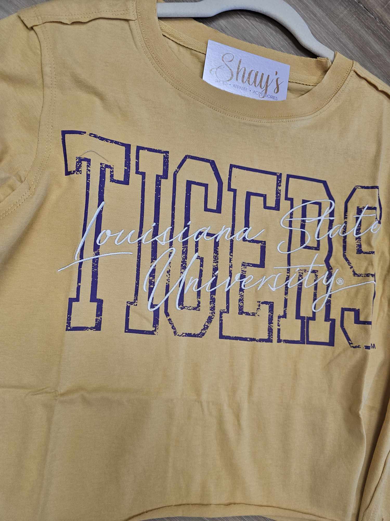 LSU- Owen Outline Embroidered Crop Tee