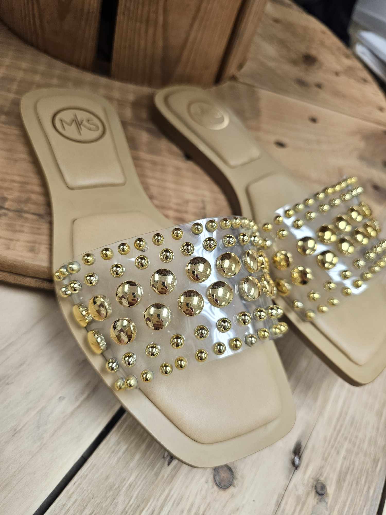 Gia- Clear Sandals with Gold Studs- FINAL SALE
