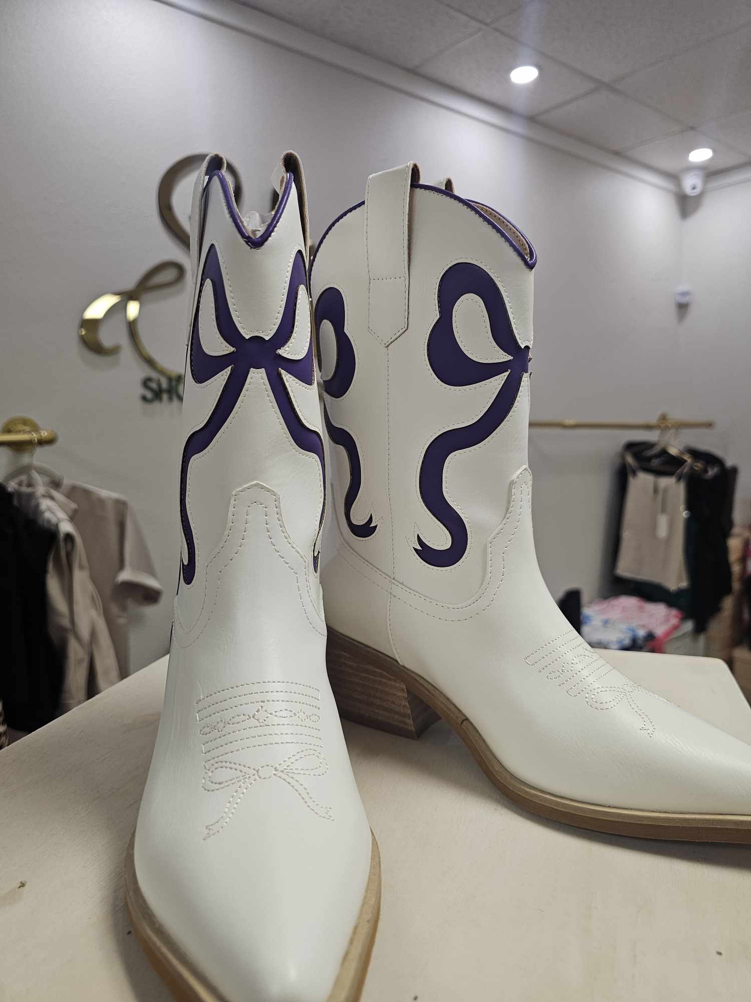 Miriam- Purple/White Bow Boot