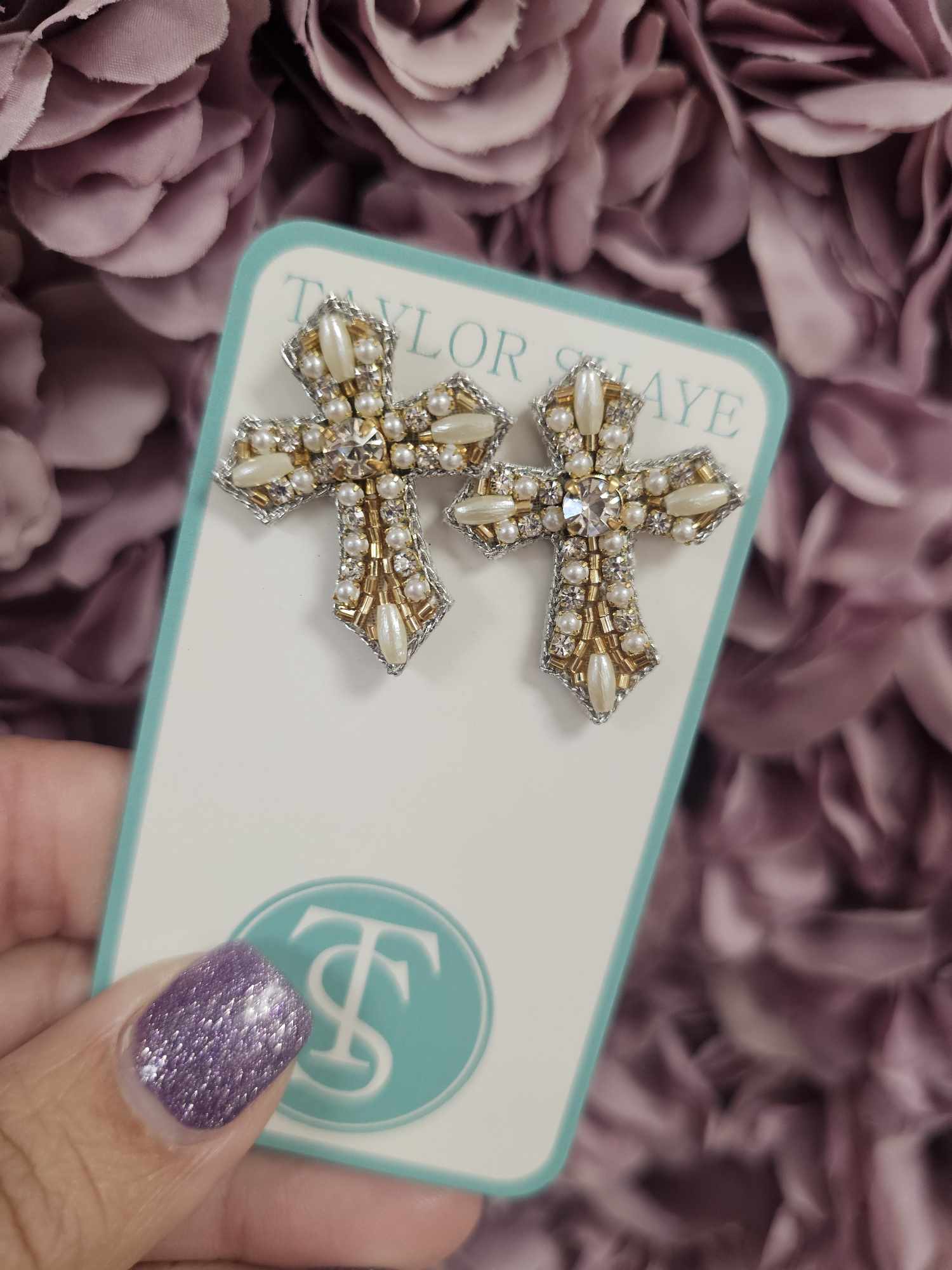 Taylor Shaye- Beaded Cross Stud