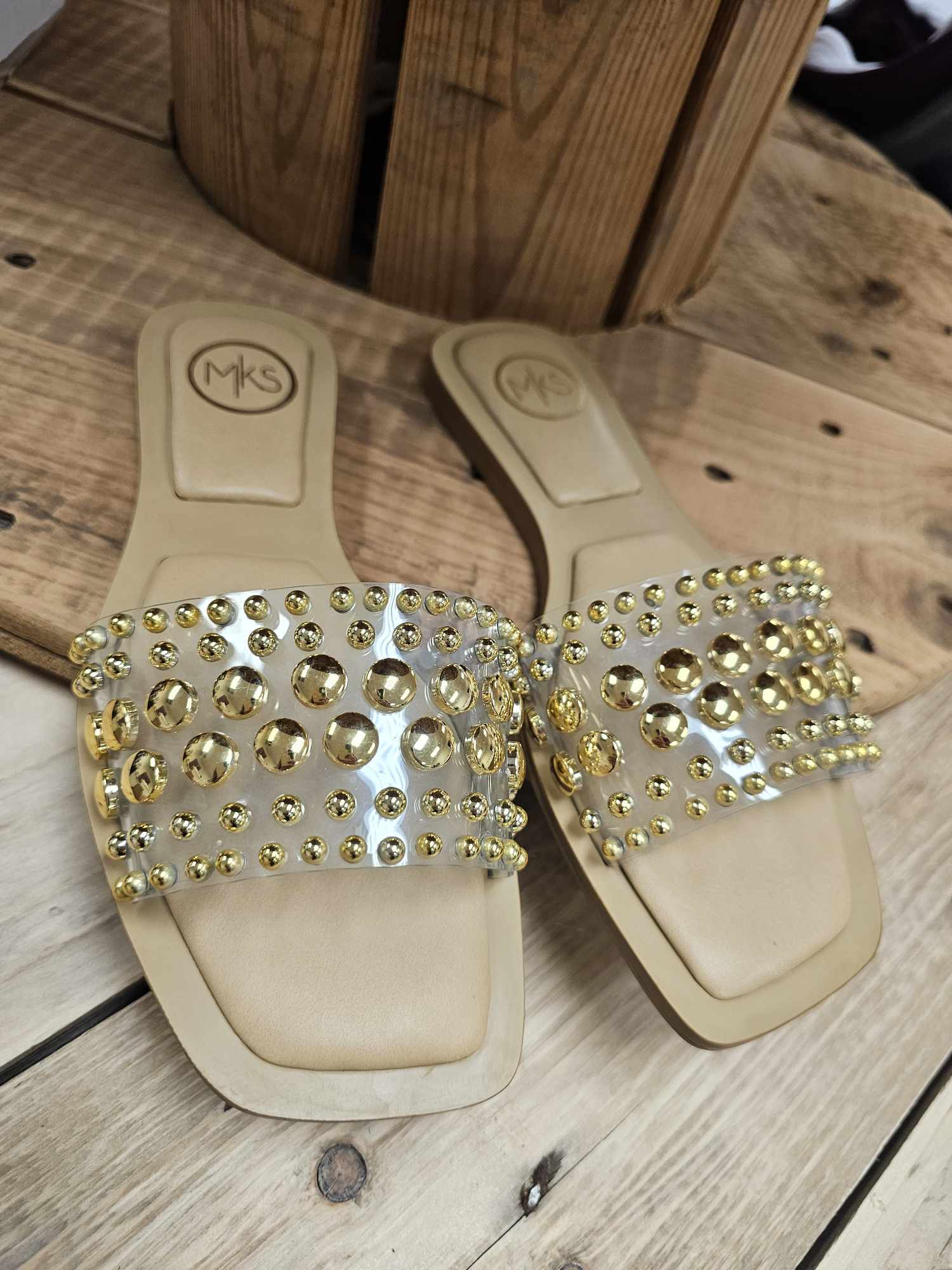 Gia- Clear Sandals with Gold Studs- FINAL SALE