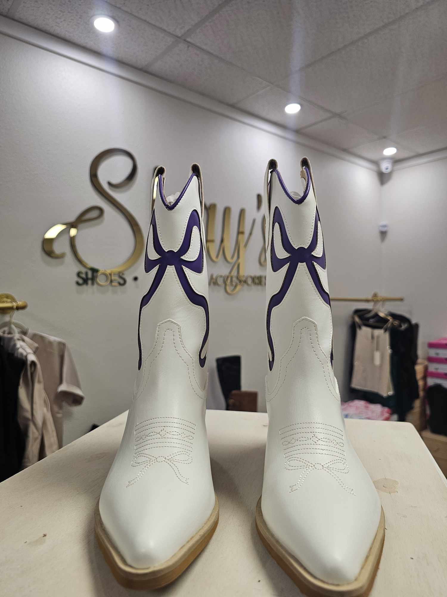 Miriam- Purple/White Bow Boot