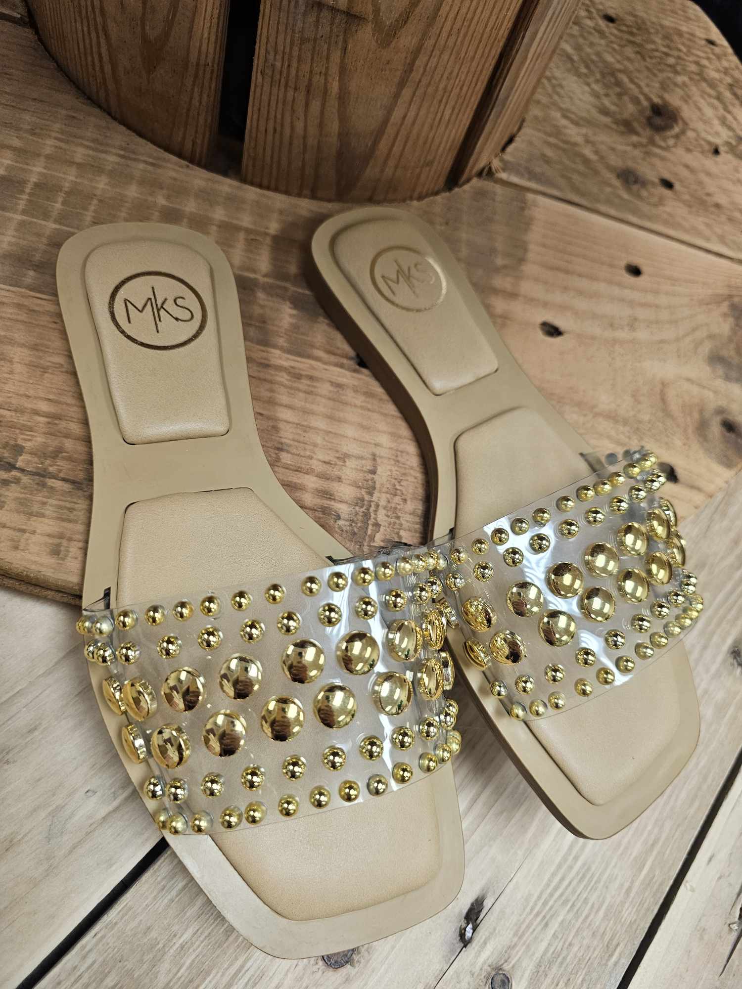 Gia- Clear Sandals with Gold Studs- FINAL SALE