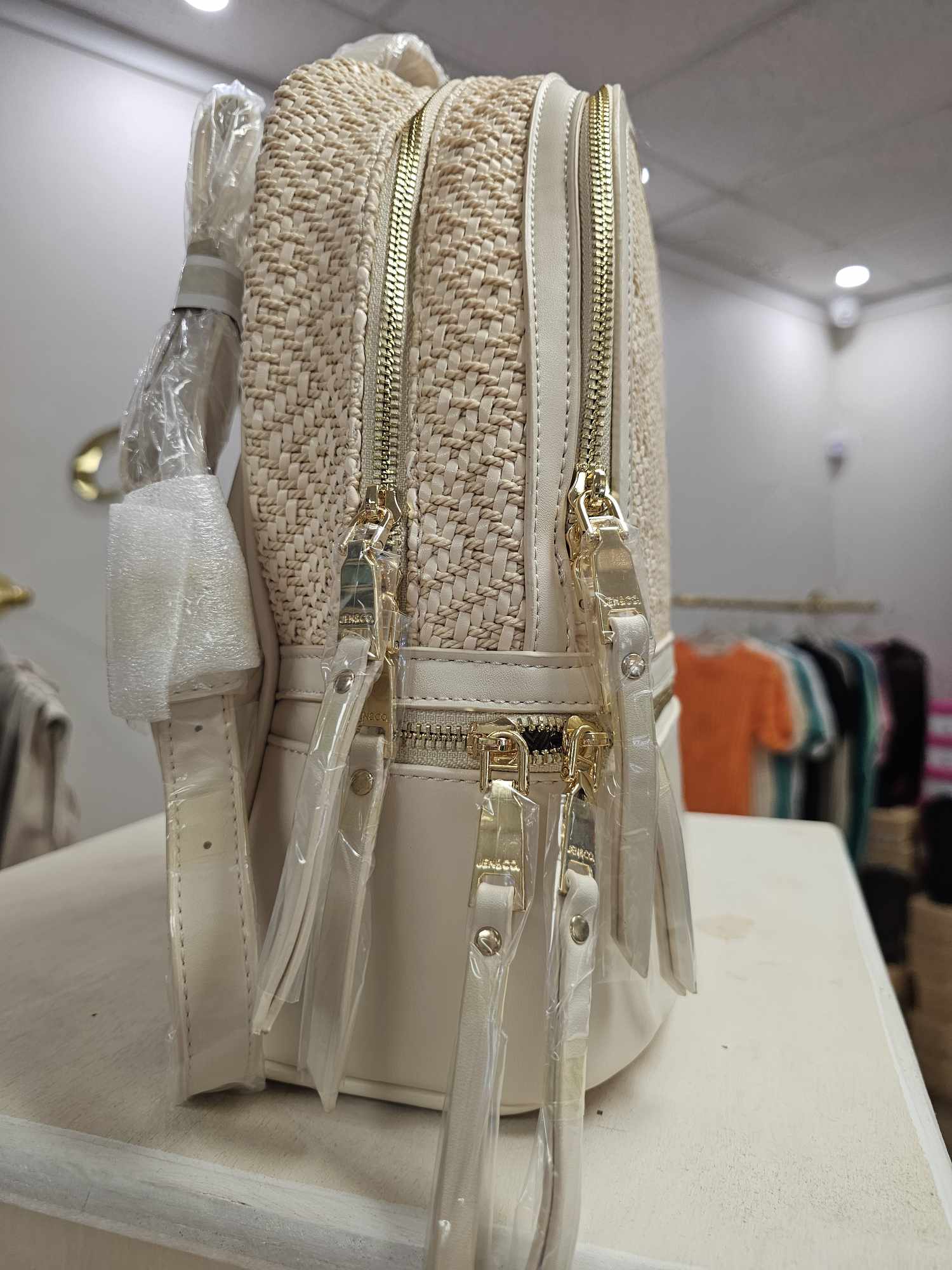Zaharia- woven diamond backpack