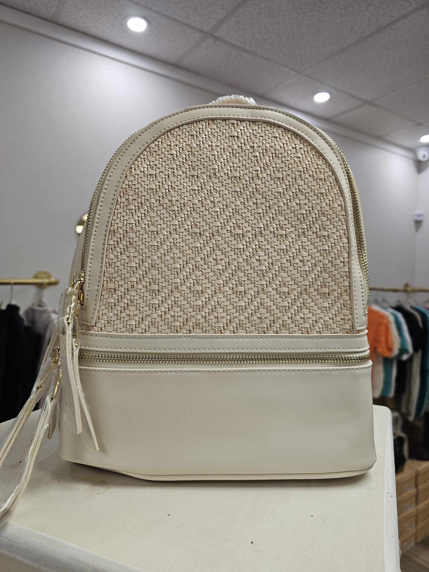 Zaharia- woven diamond backpack