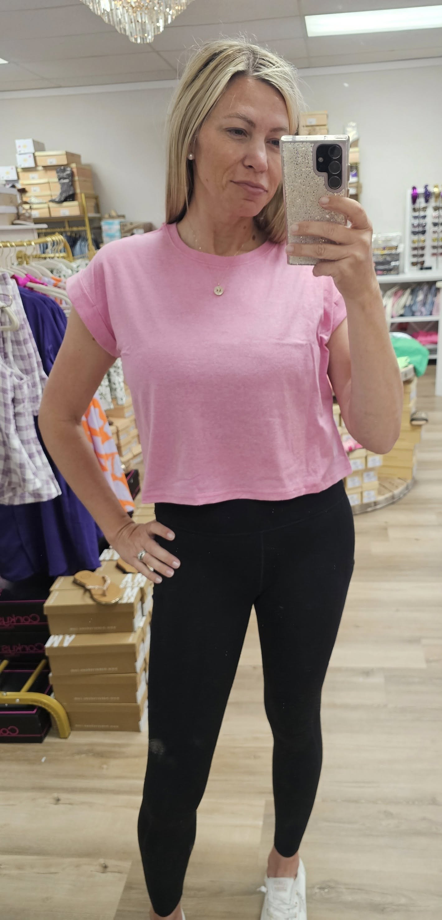 COTTON CROP- FOLDED SLEEVE TOP