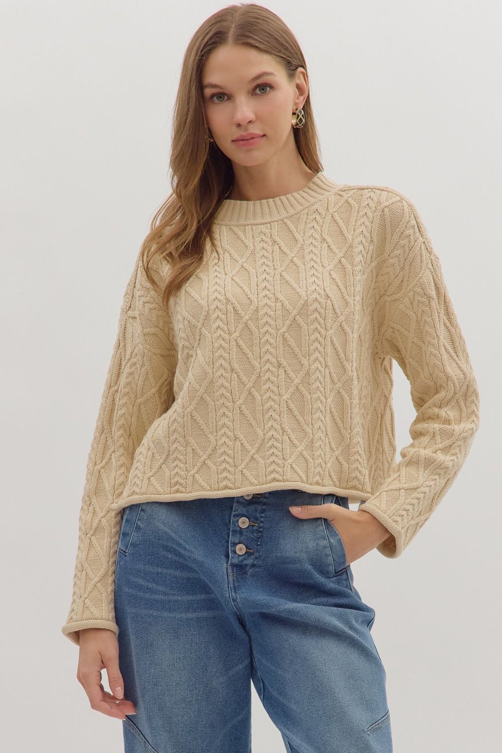 Quilted in Luxury- Long Sleeve Cable Knit Top
