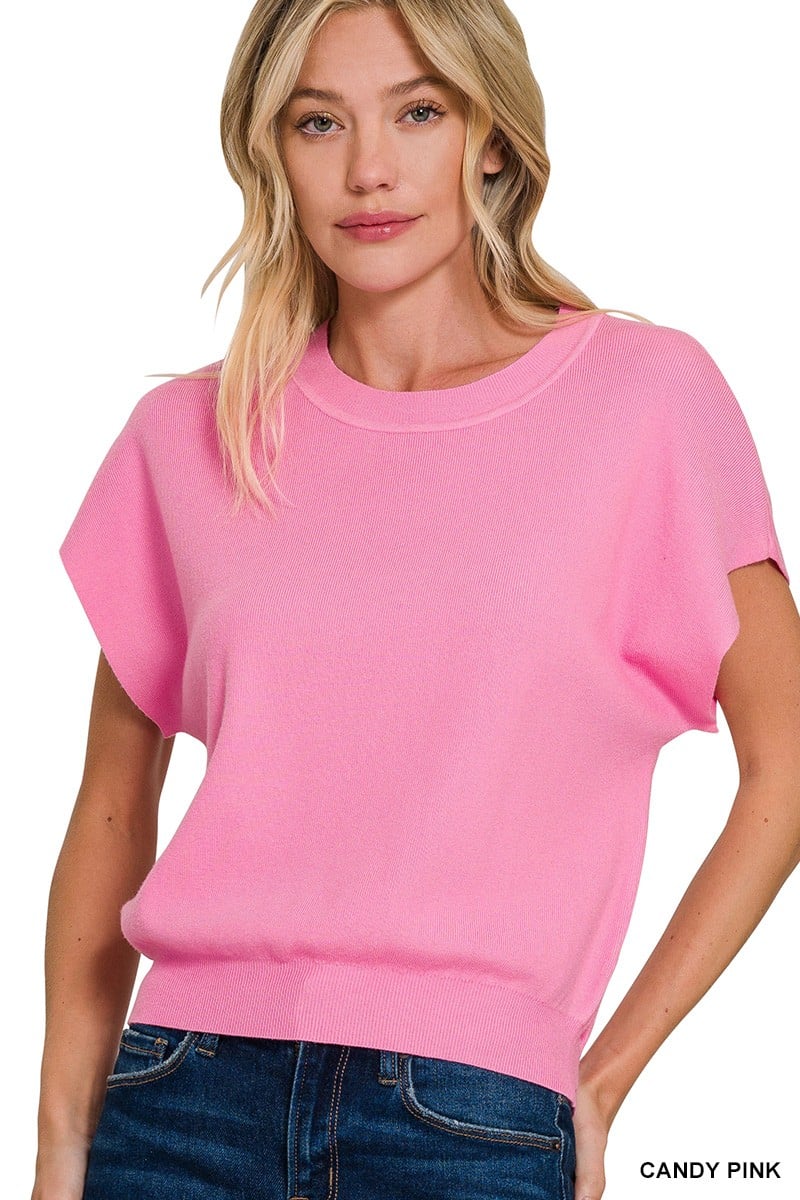 Round Neck Short Dolman Sleeve Top