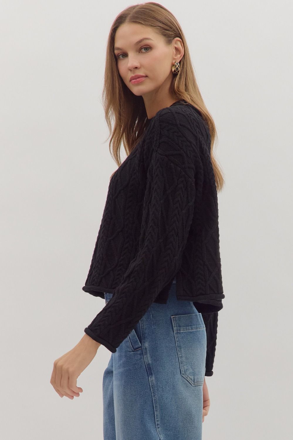 Quilted in Luxury- Long Sleeve Cable Knit Top