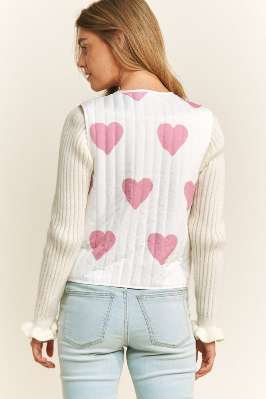 Quilted Heart Print Bow Accent Vest