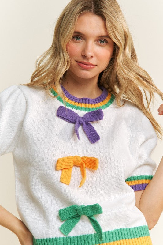 Mardi Gras Bow Detail Sweater Top