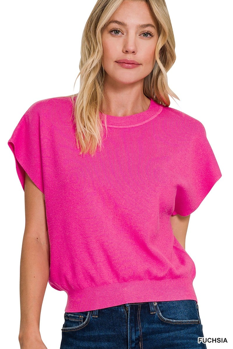 Round Neck Short Dolman Sleeve Top