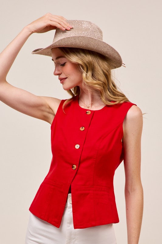 Slim Fit Color Denim Vest